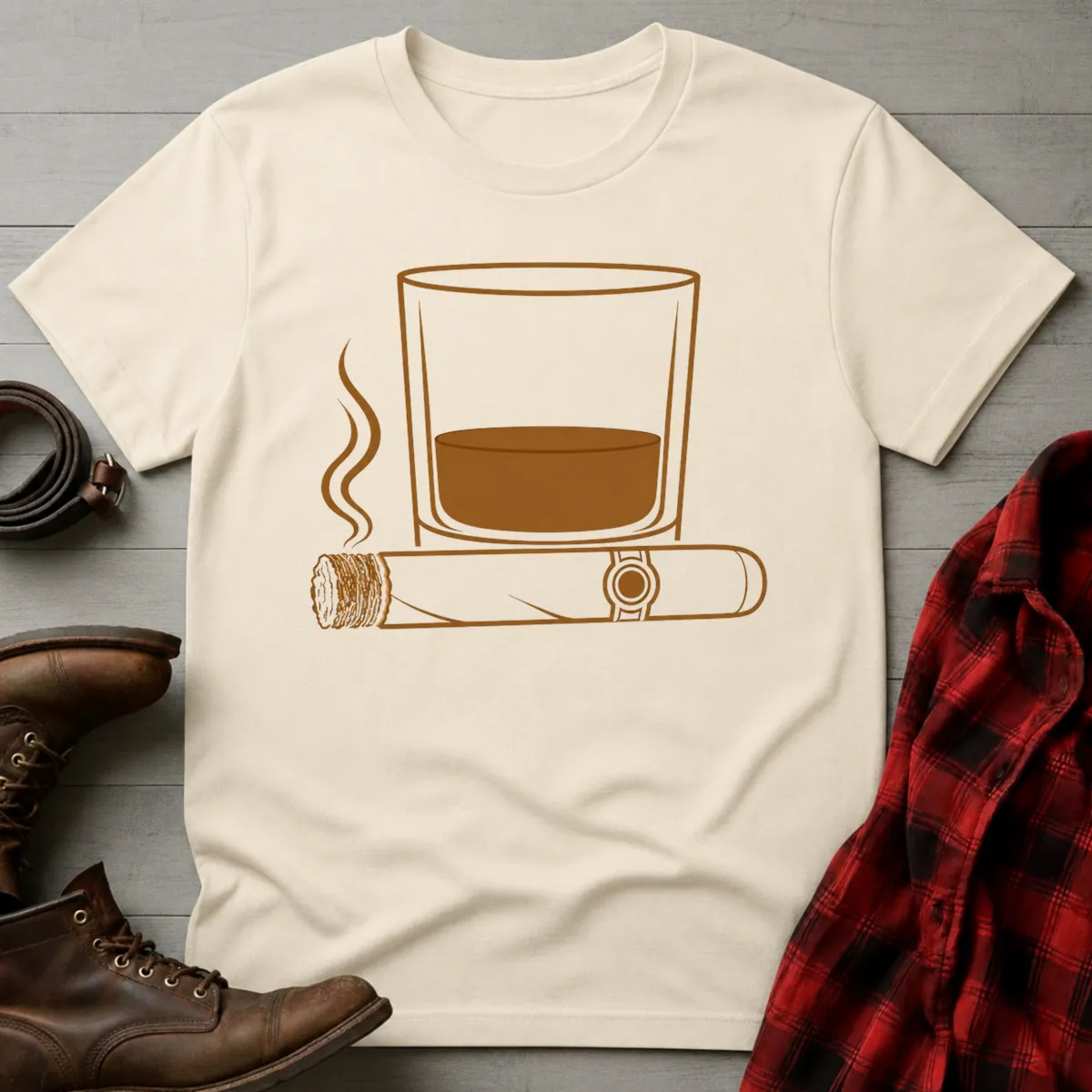 Whiskey Rocks Glass Cigar Icon T-Shirt