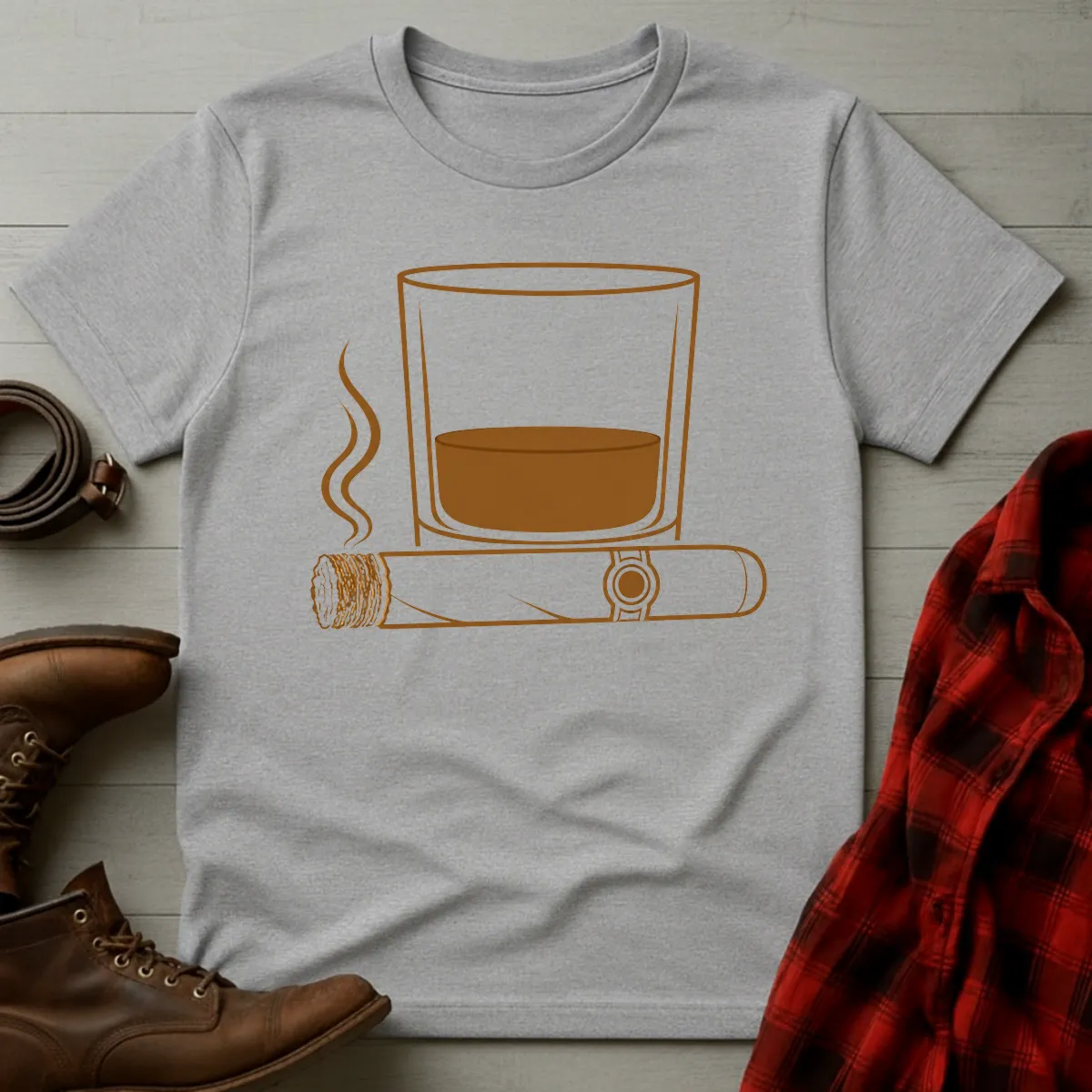 Whiskey Rocks Glass Cigar Icon T-Shirt