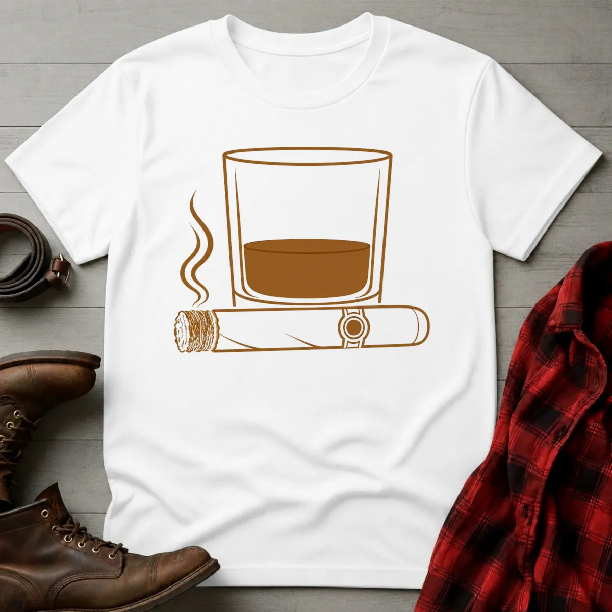 Whiskey Rocks Glass Cigar Icon T-Shirt