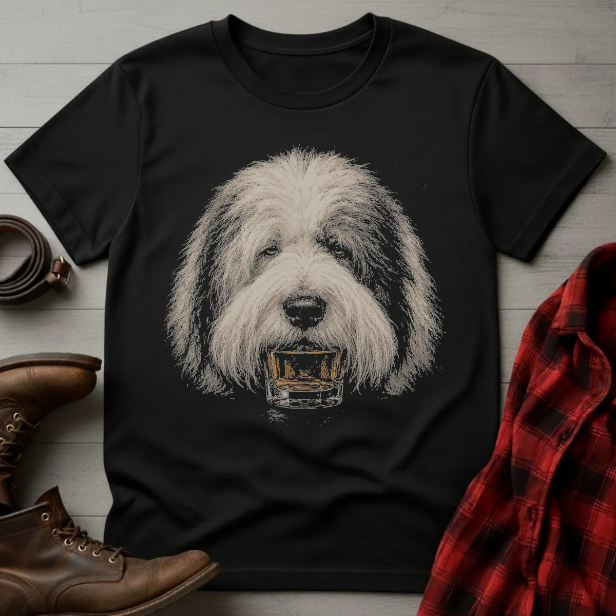 Whiskey Dog Old English Sheepdog T-Shirt