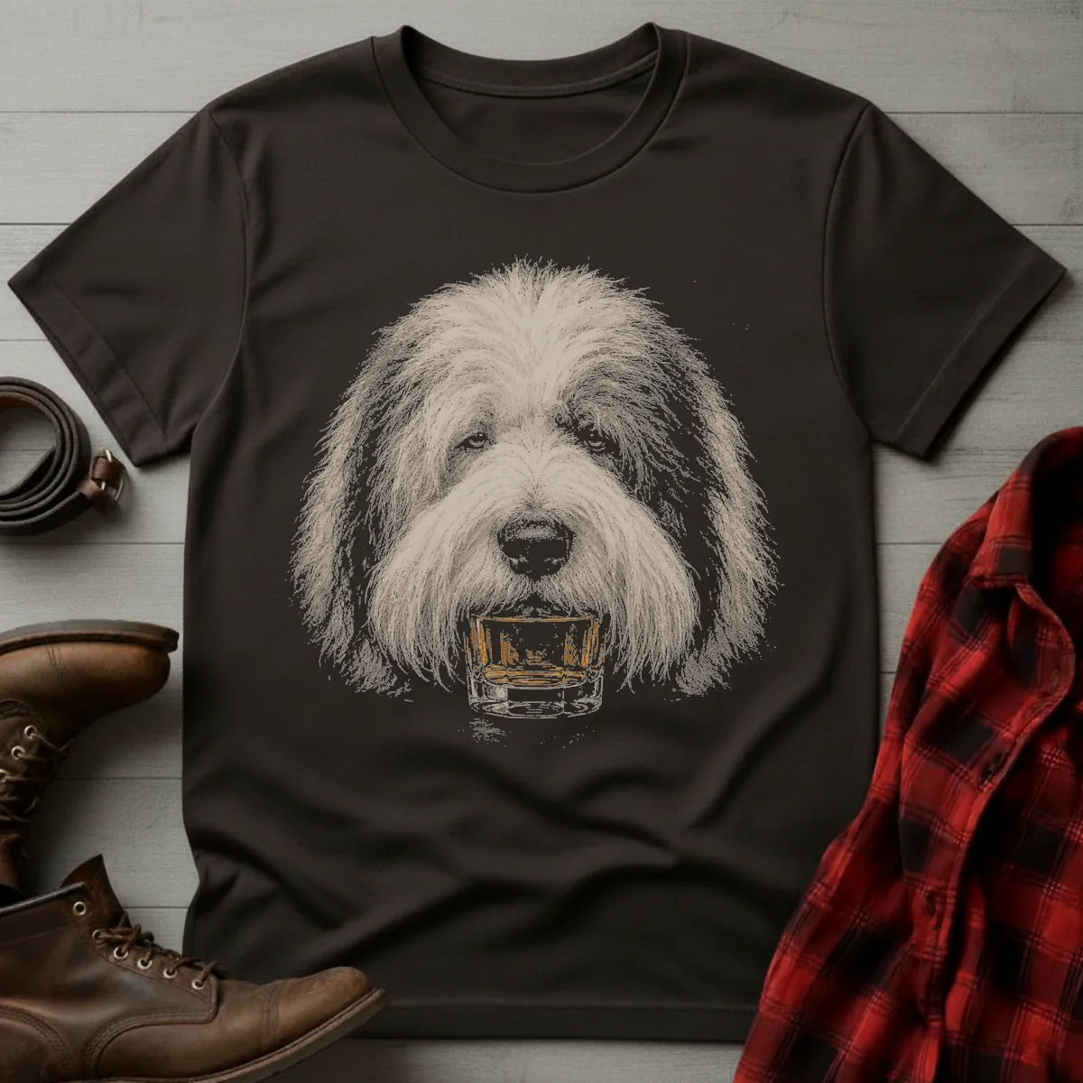 Whiskey Dog Old English Sheepdog T-Shirt
