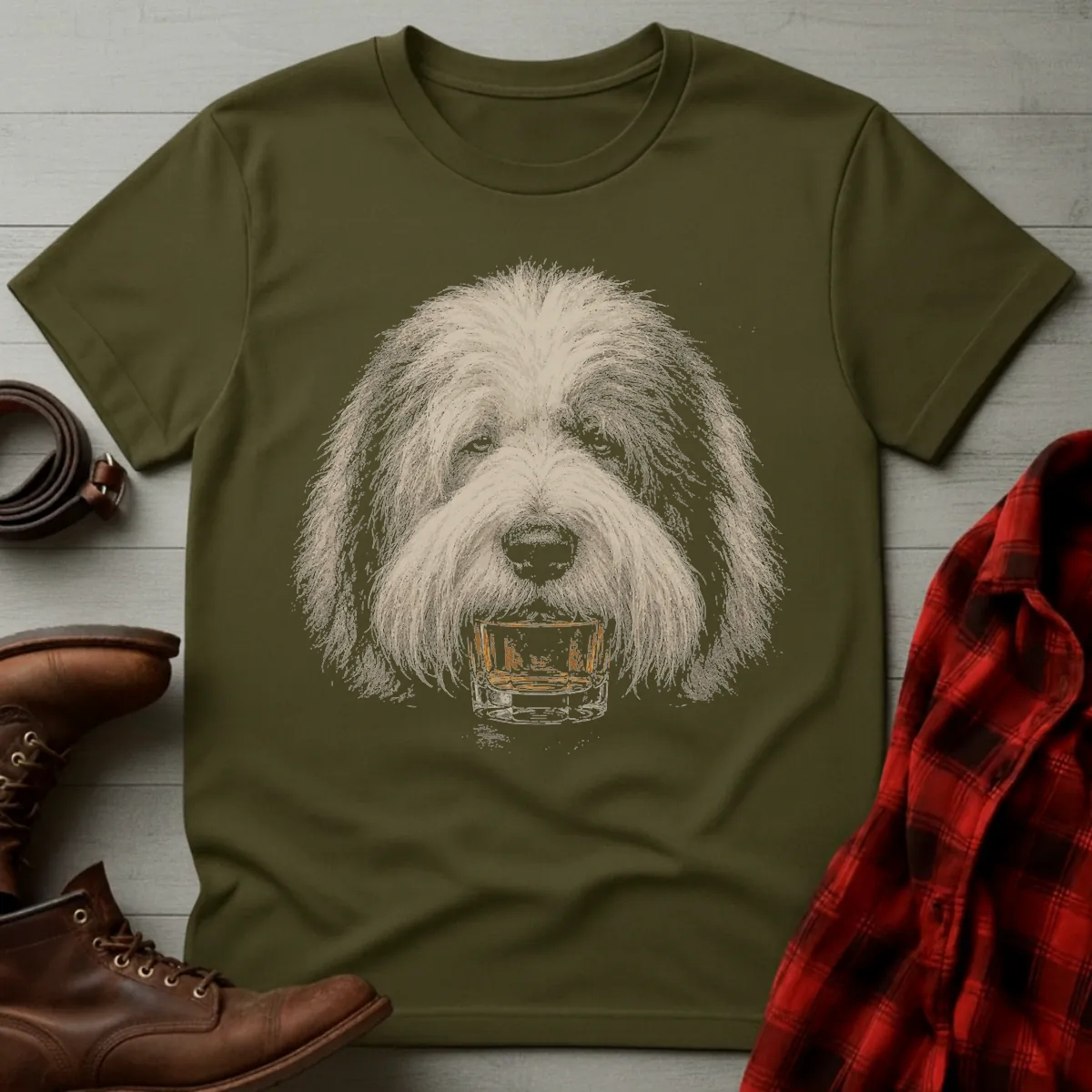 Whiskey Dog Old English Sheepdog T-Shirt