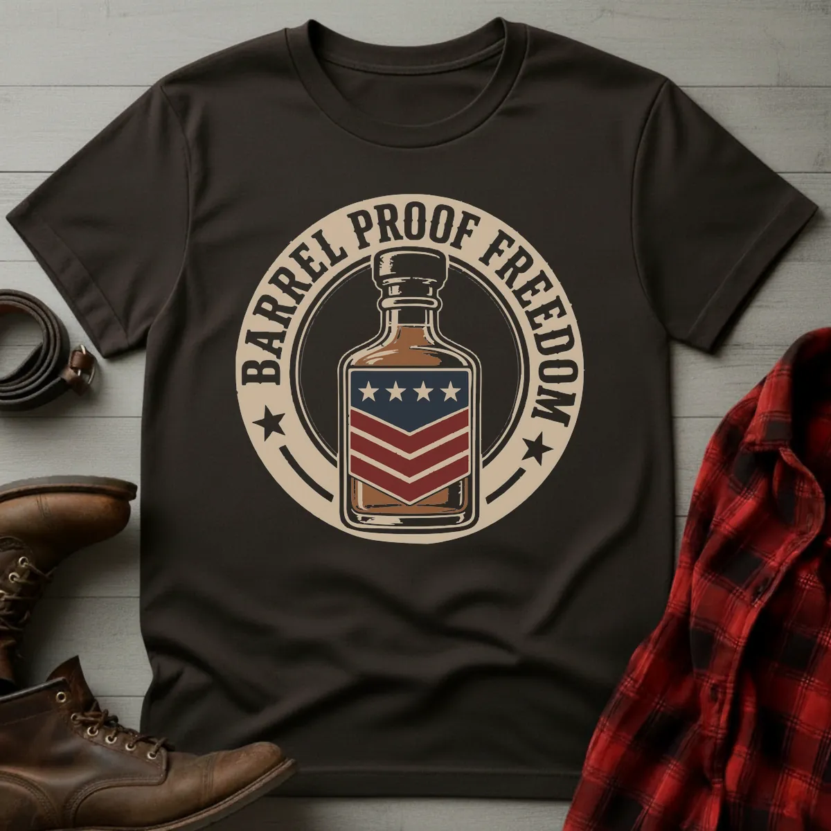 Barrel Proof Freedom Patriotic Whiskey Bottle T-Shirt
