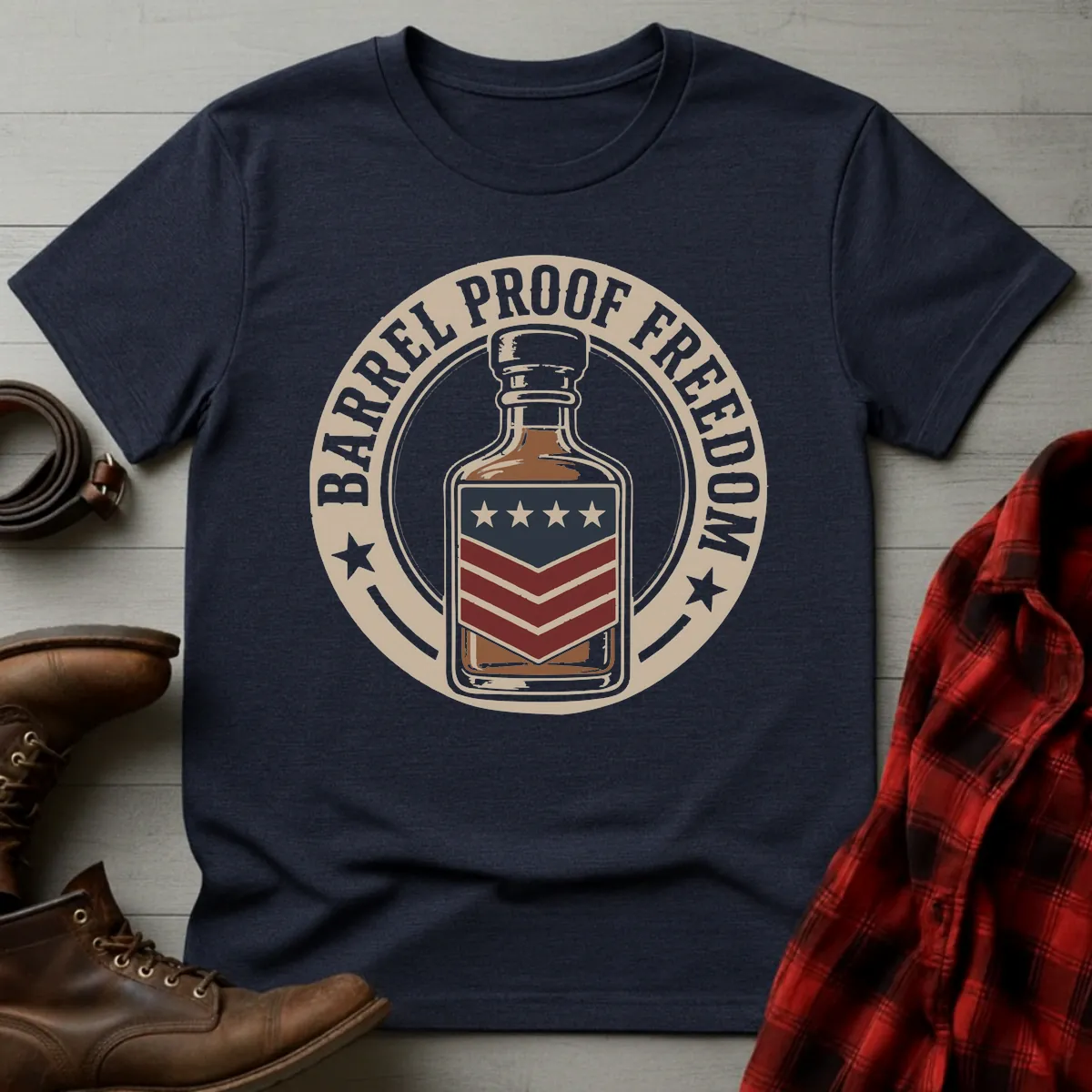 Barrel Proof Freedom Patriotic Whiskey Bottle T-Shirt