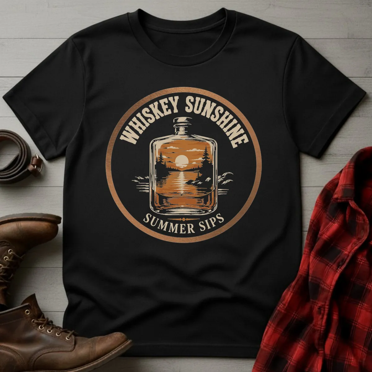 Whiskey Sunshine Summer Sips Flask T-Shirt