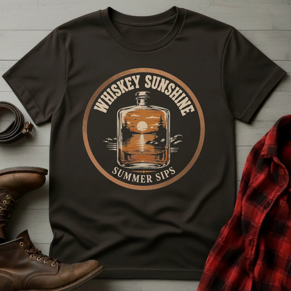 Whiskey Sunshine Summer Sips Flask T-Shirt