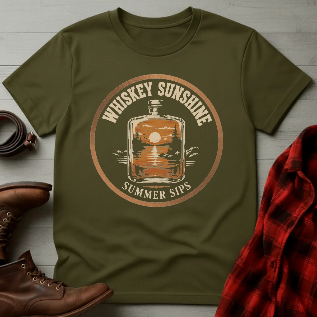 Whiskey Sunshine Summer Sips Flask T-Shirt
