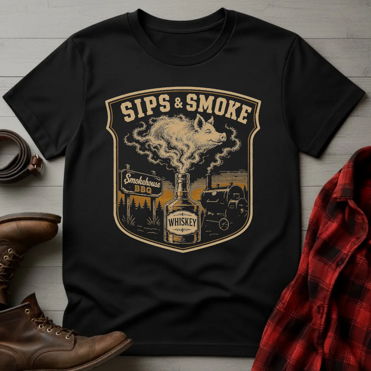 Sips & Smoke Whiskey BBQ T-Shirt