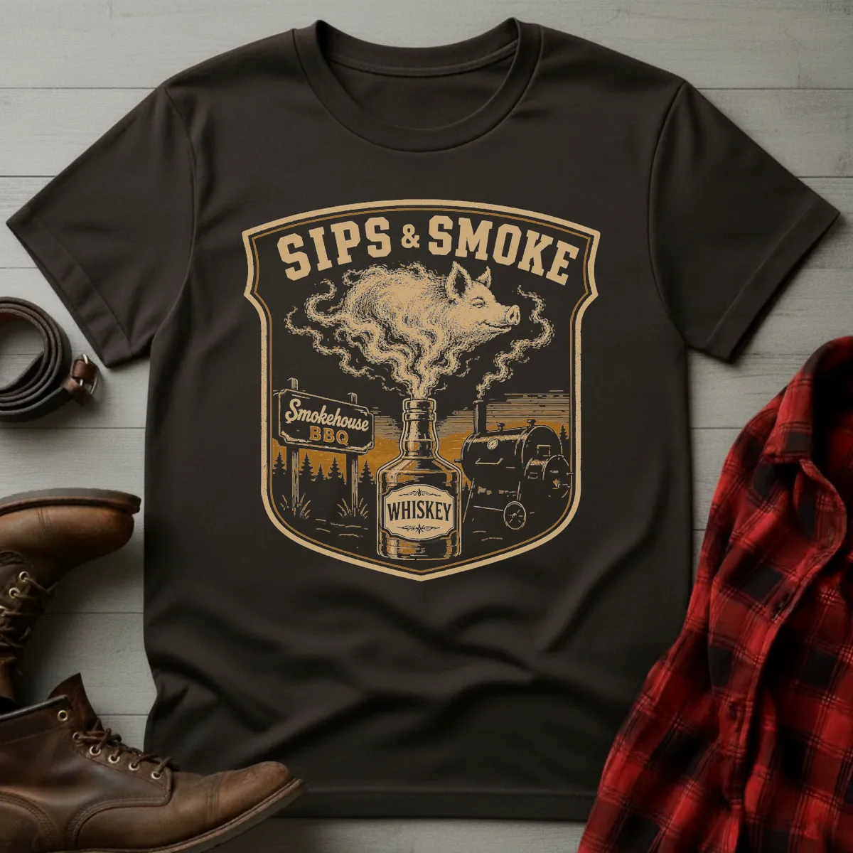 Sips & Smoke Whiskey BBQ T-Shirt