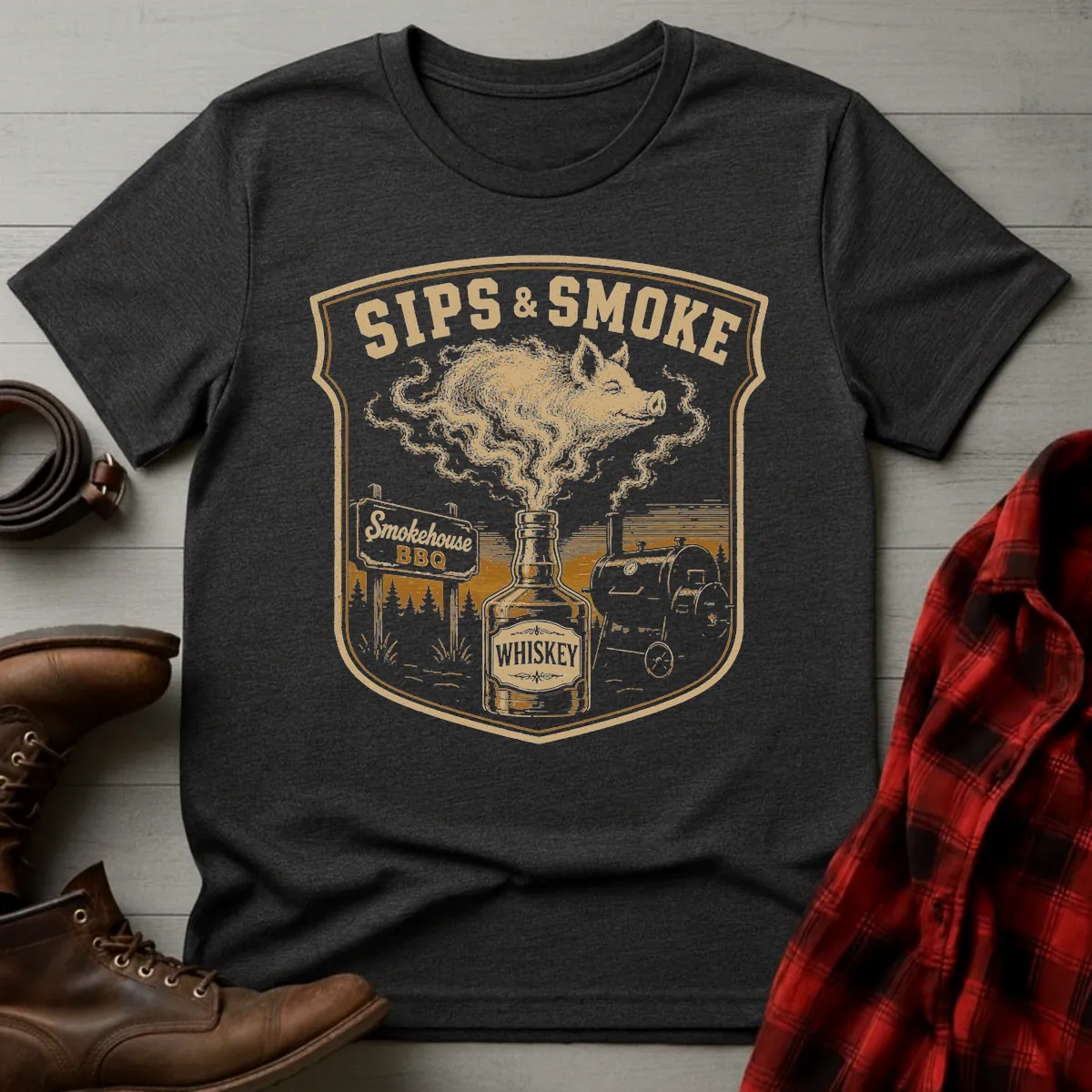 Sips & Smoke Whiskey BBQ T-Shirt