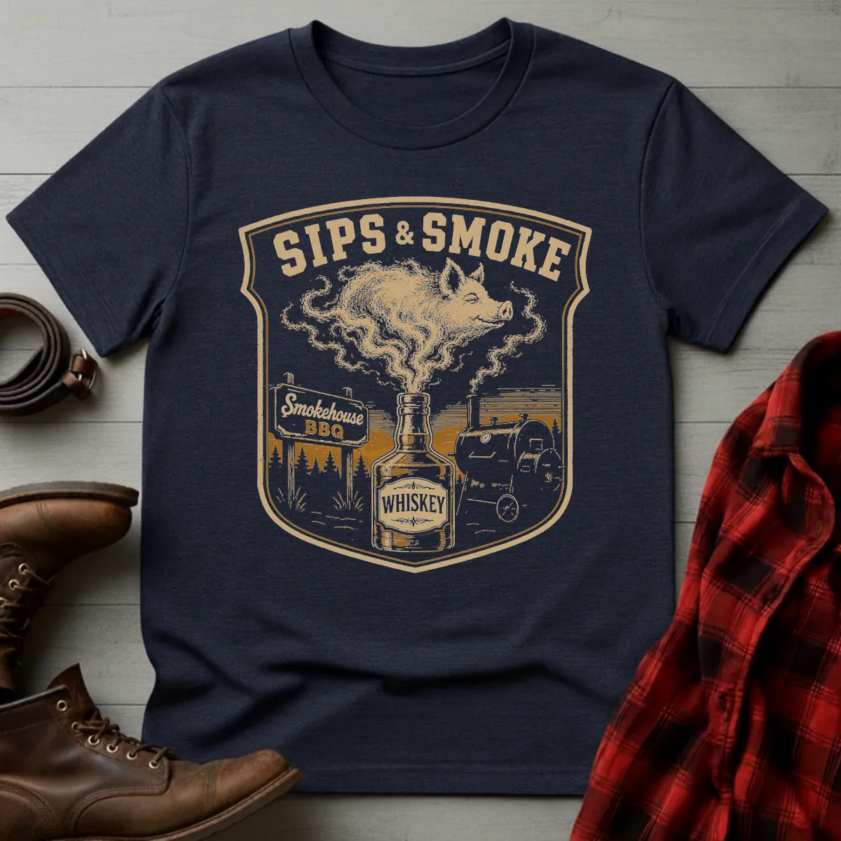 Sips & Smoke Whiskey BBQ T-Shirt