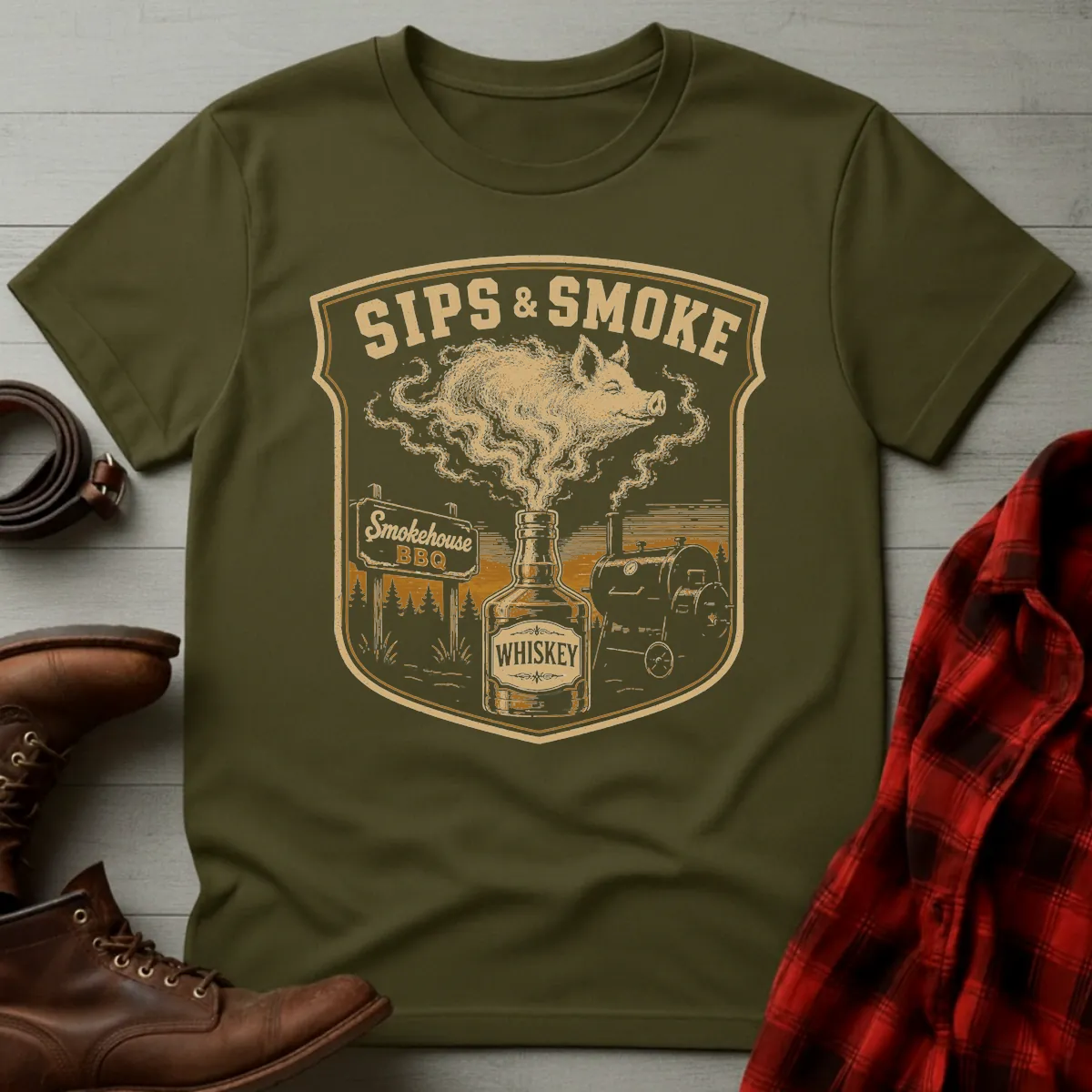 Sips & Smoke Whiskey BBQ T-Shirt