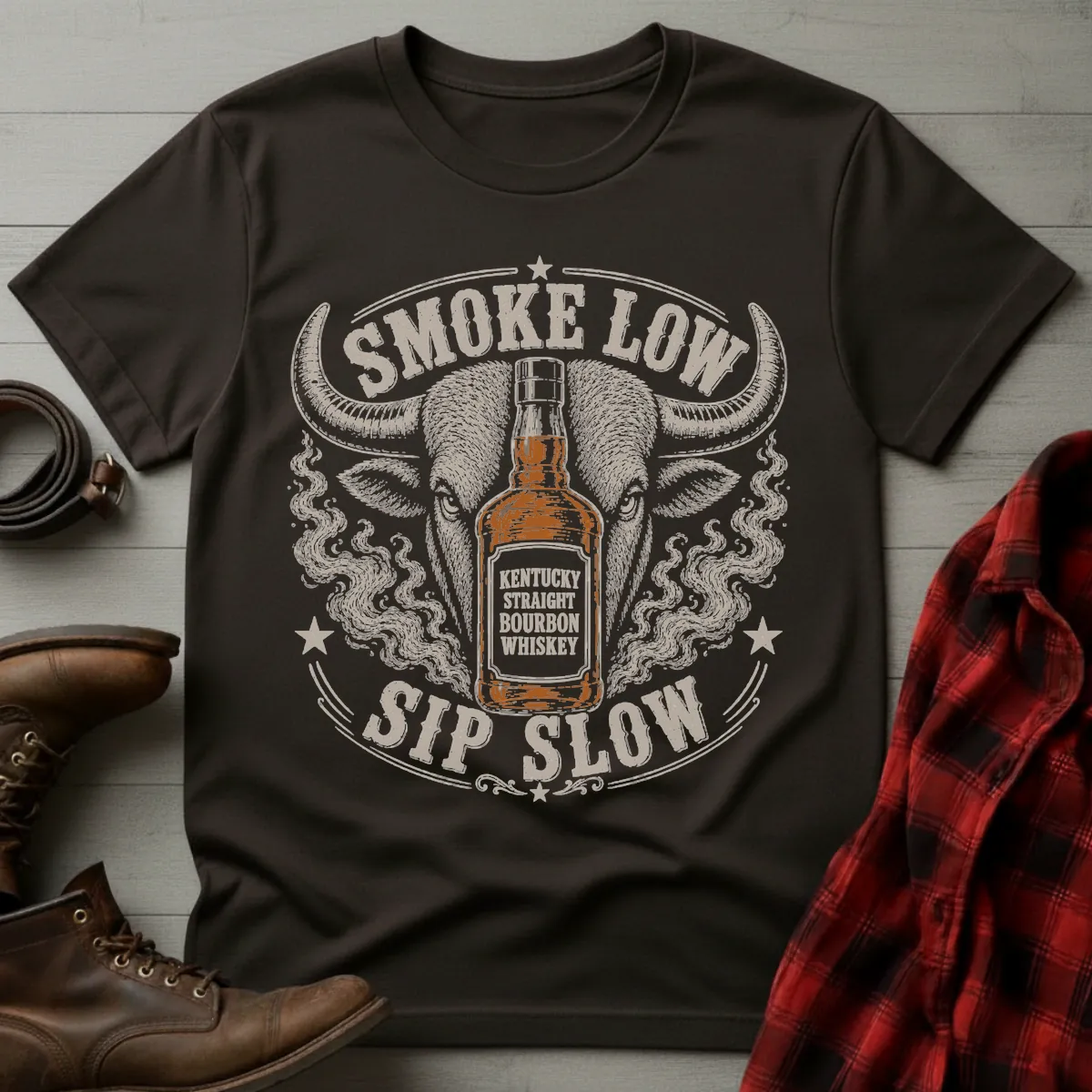 Smoke Low Sip Slow BBQ Bourbon T-Shirt