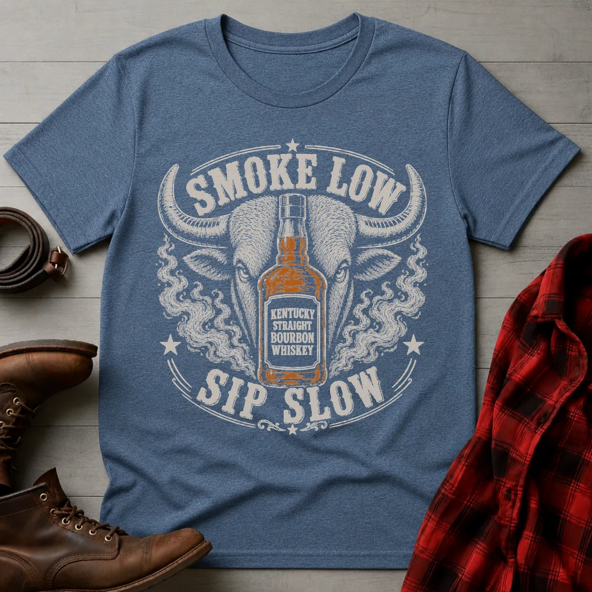 Smoke Low Sip Slow BBQ Bourbon T-Shirt
