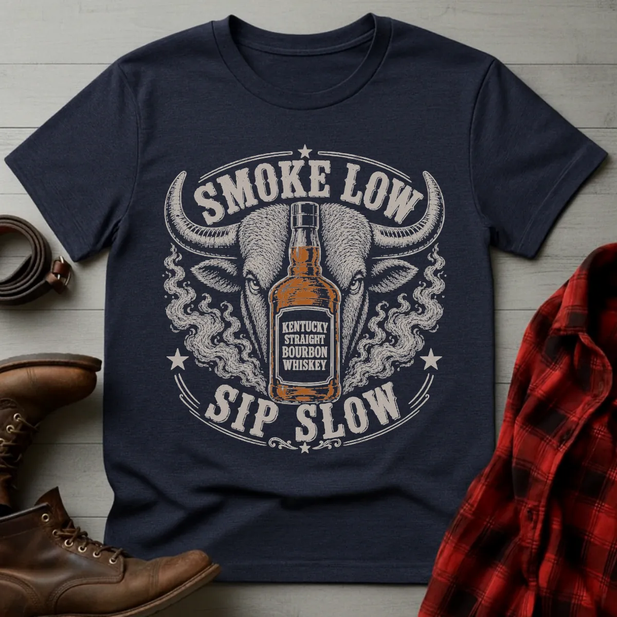 Smoke Low Sip Slow BBQ Bourbon T-Shirt