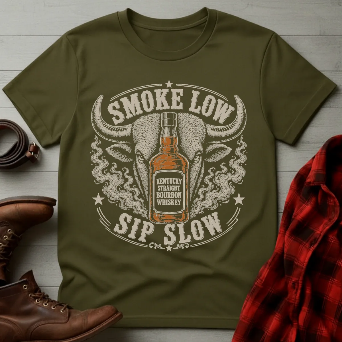 Smoke Low Sip Slow BBQ Bourbon T-Shirt