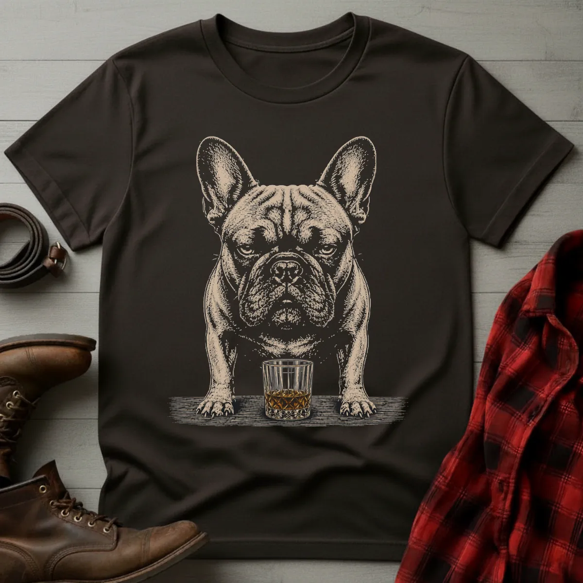 Whiskey Dog French Bulldog Standing T-Shirt