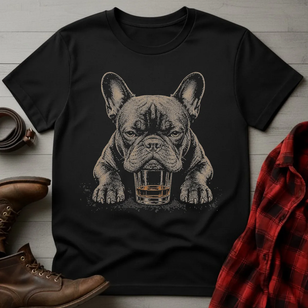 Whiskey Dog Black French Bulldog T-Shirt