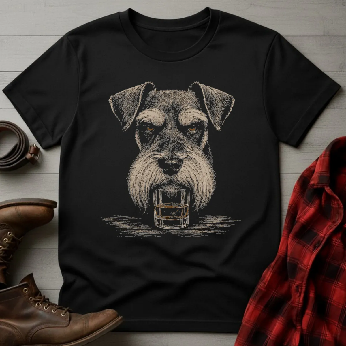 Whiskey Dog Schnauzer on Glass T-Shirt