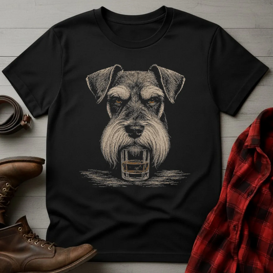 Whiskey Dog Schnauzer on Glass T-Shirt