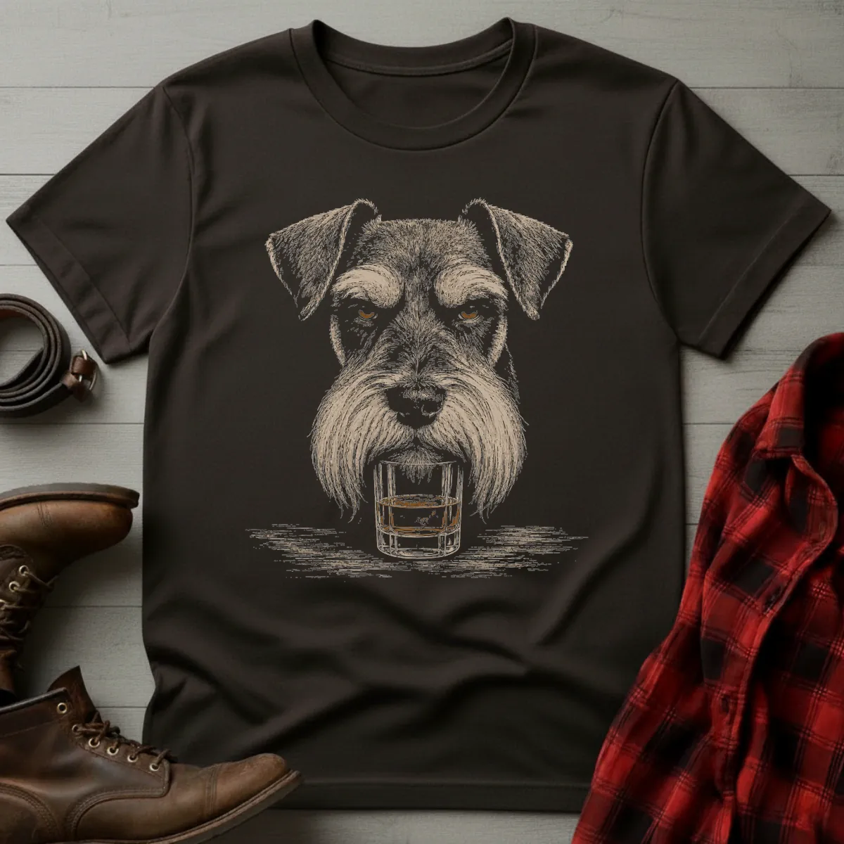Whiskey Dog Schnauzer on Glass T-Shirt