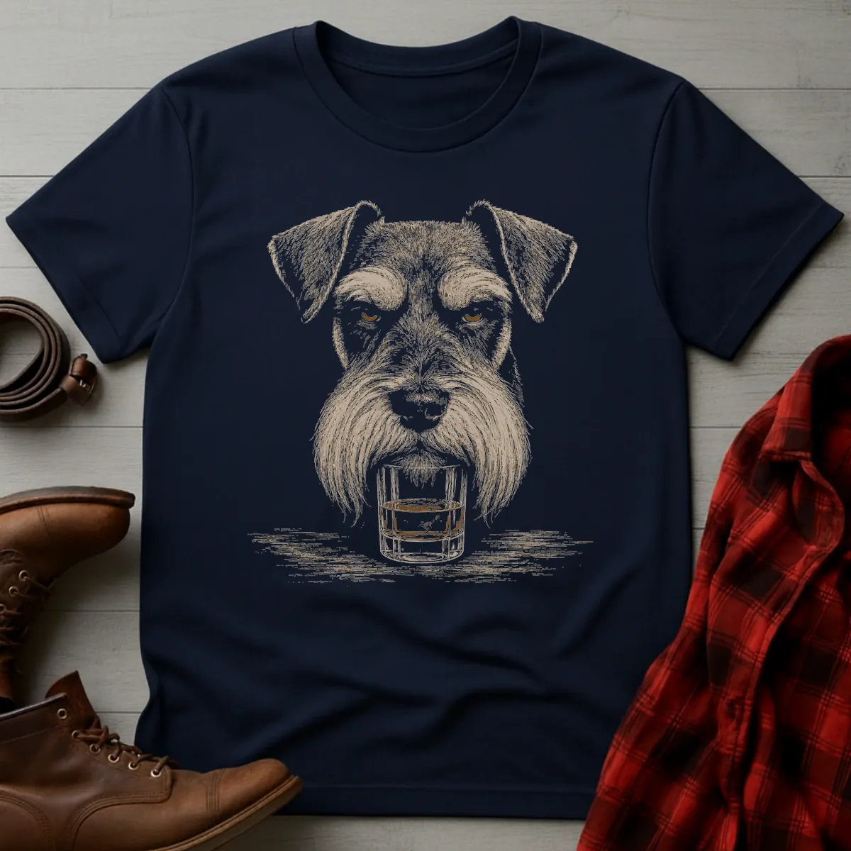 Whiskey Dog Schnauzer on Glass T-Shirt
