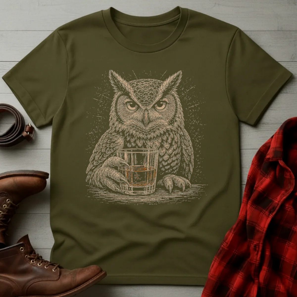 Great Horned Owl Whiskey Toast T-Shirt