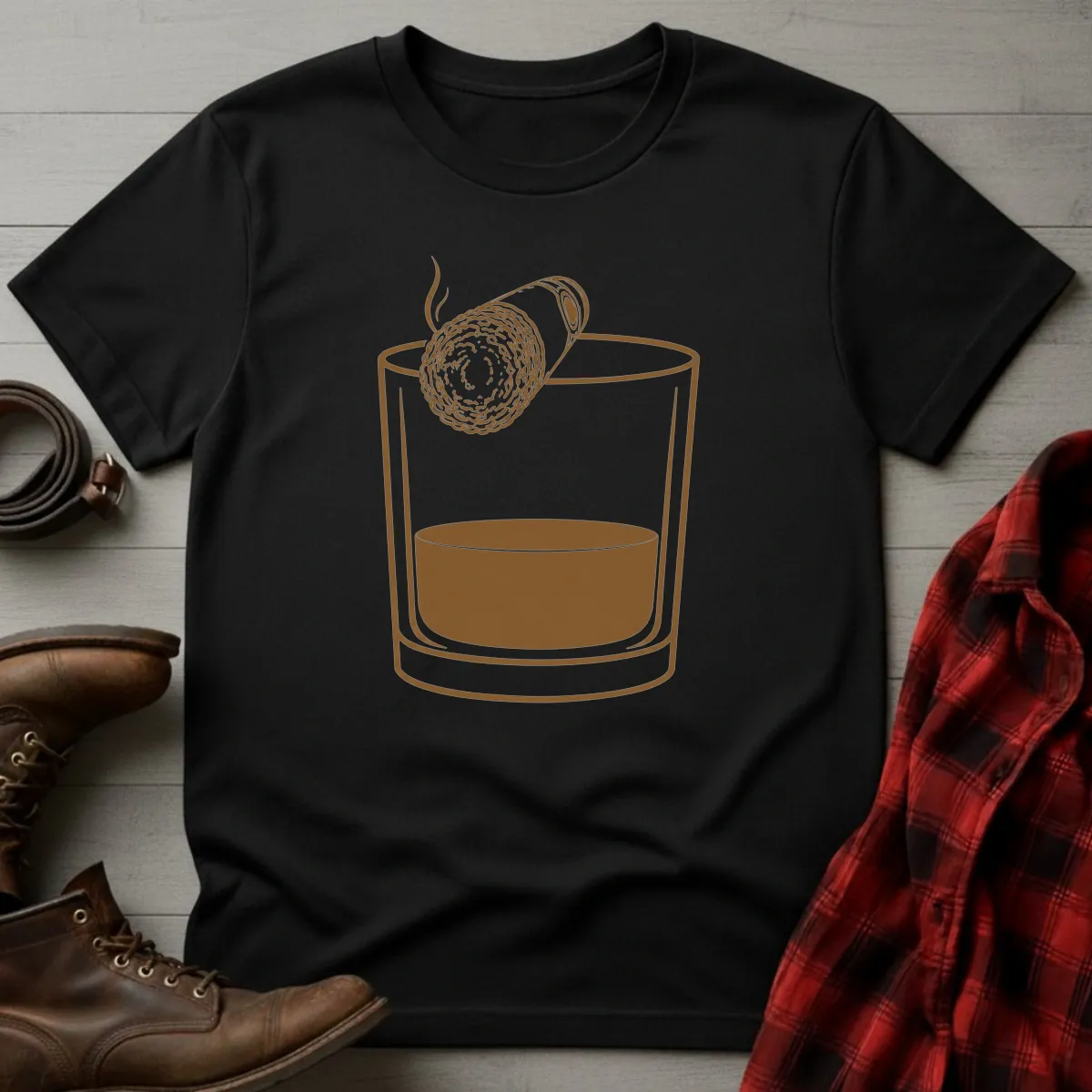 Whiskey Rocks Glass Resting Cigar T-Shirt