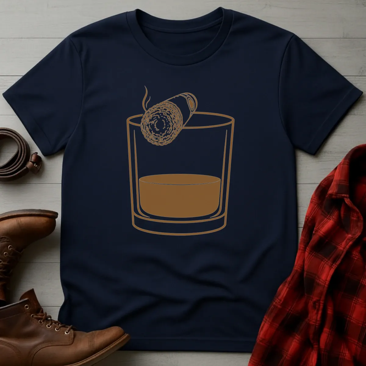 Whiskey Rocks Glass Resting Cigar T-Shirt