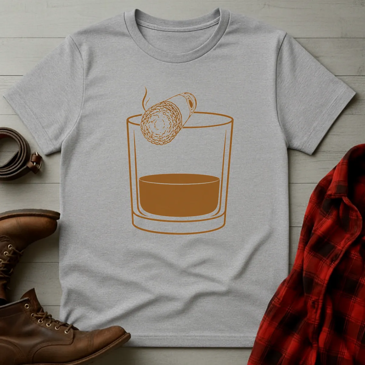 Whiskey Rocks Glass Resting Cigar T-Shirt