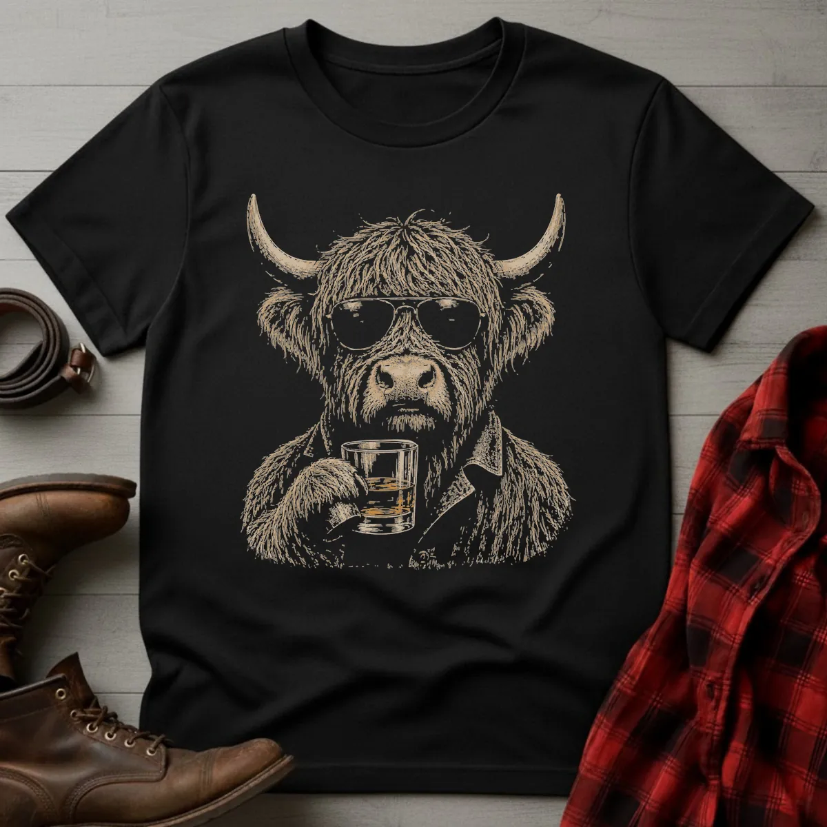 Cool Highland Cow Whiskey Toast T-Shirt