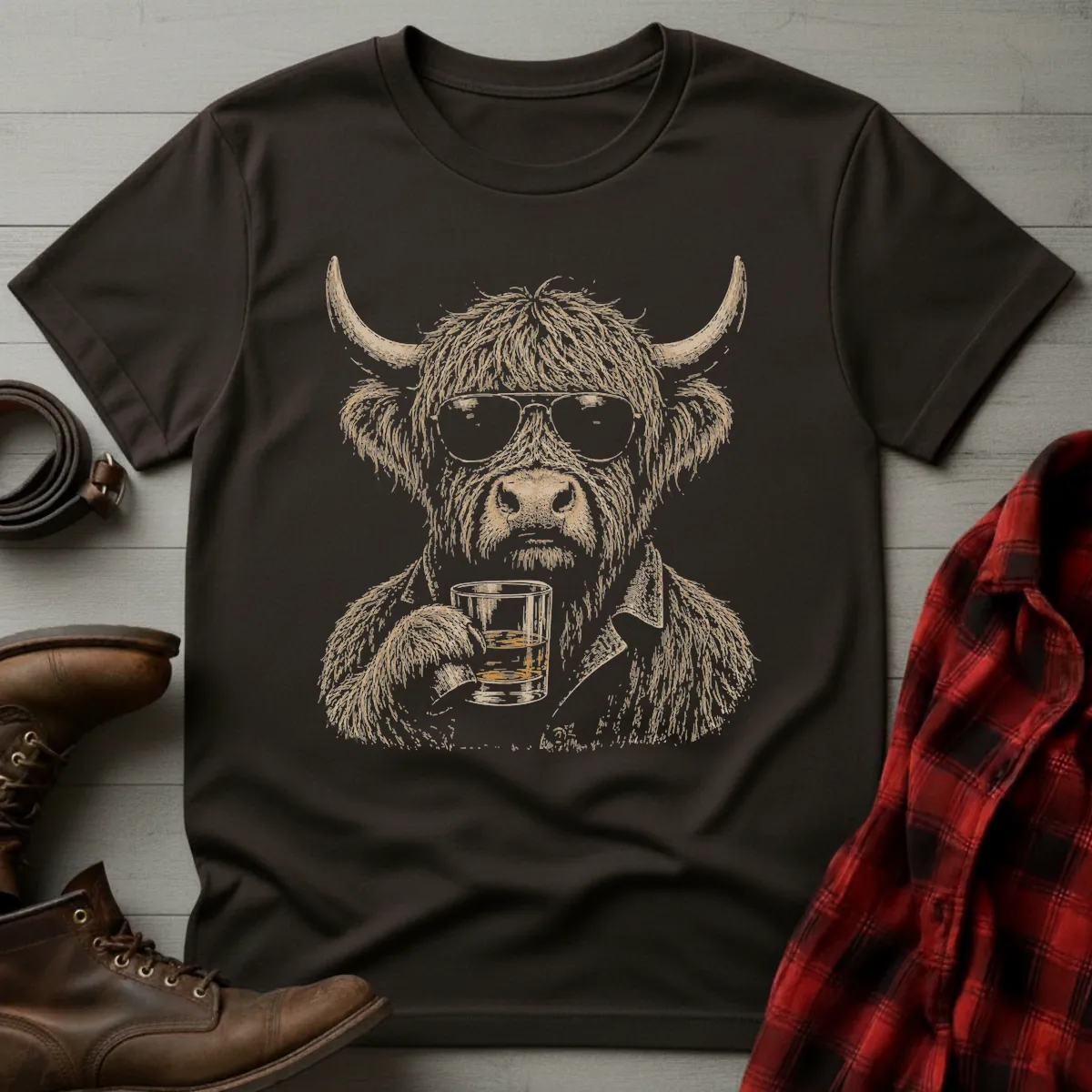 Cool Highland Cow Whiskey Toast T-Shirt
