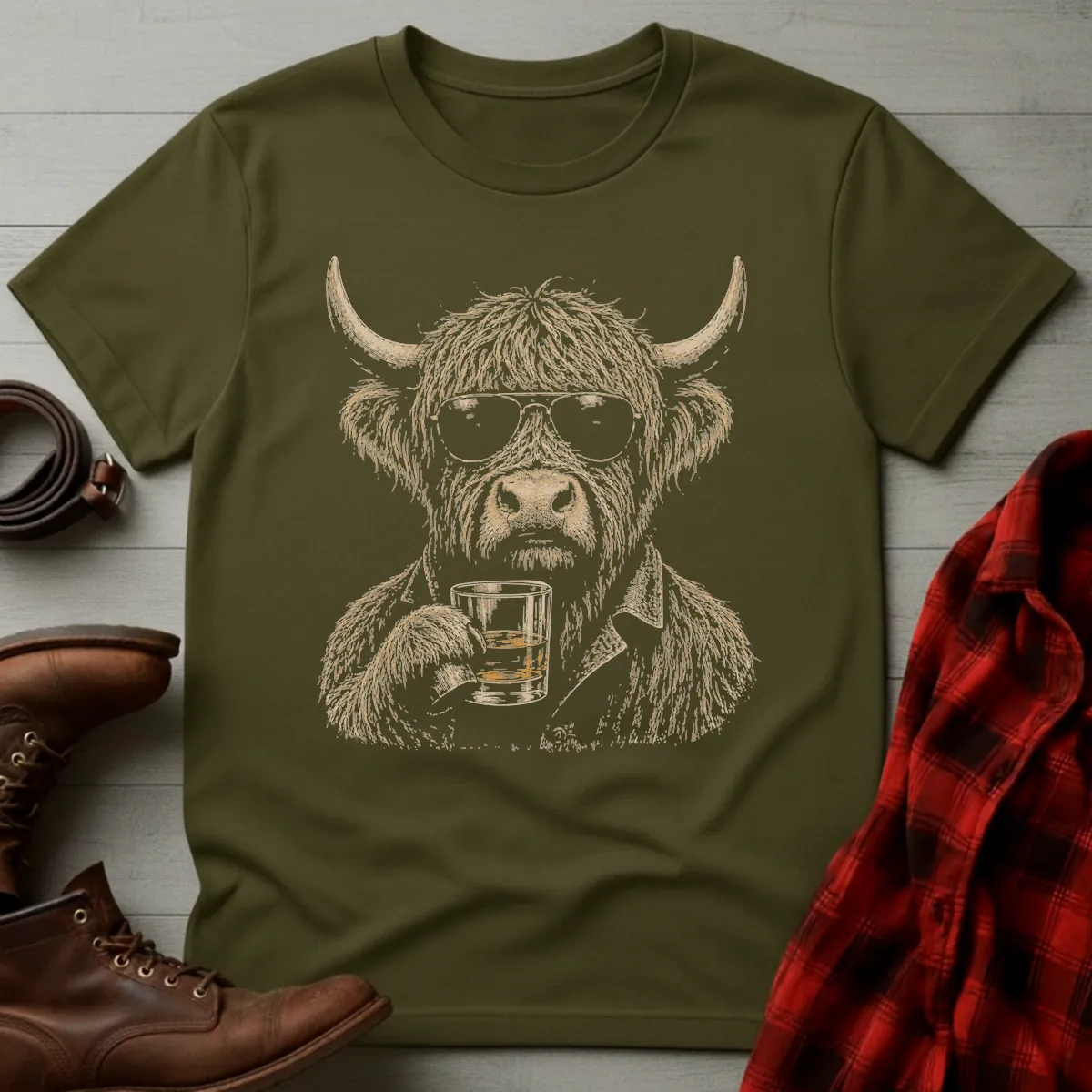 Cool Highland Cow Whiskey Toast T-Shirt