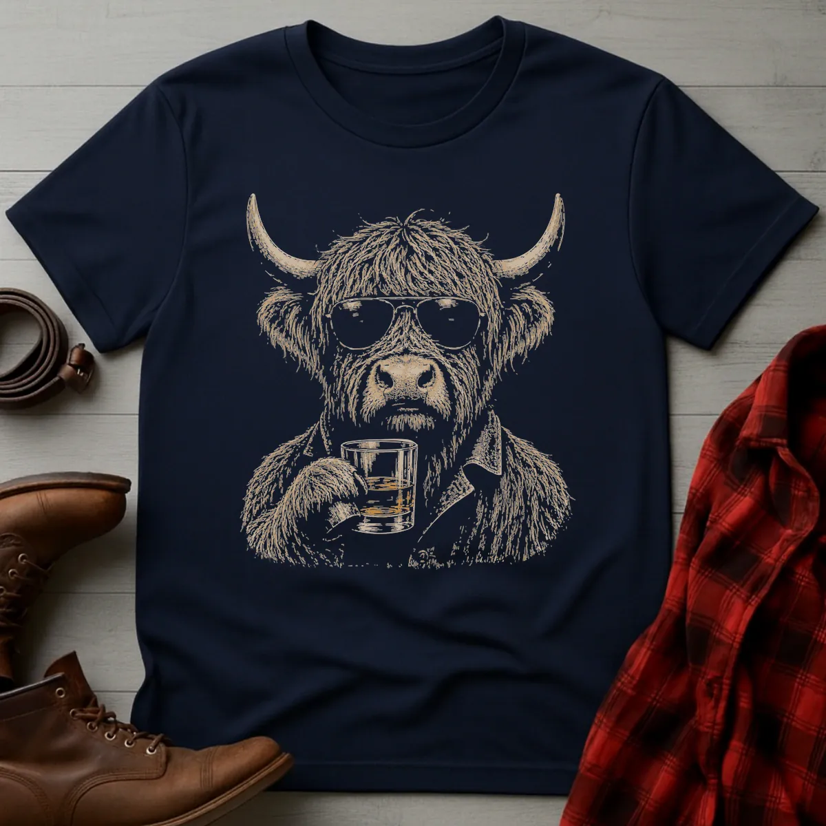 Cool Highland Cow Whiskey Toast T-Shirt