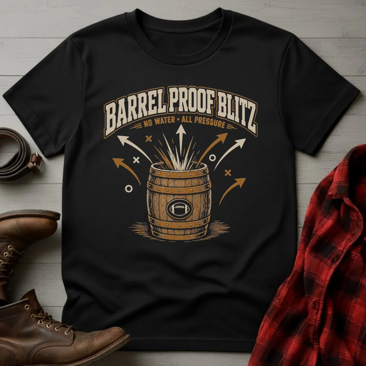 Bourbon Barrel Proof Blitz Football T-Shirt