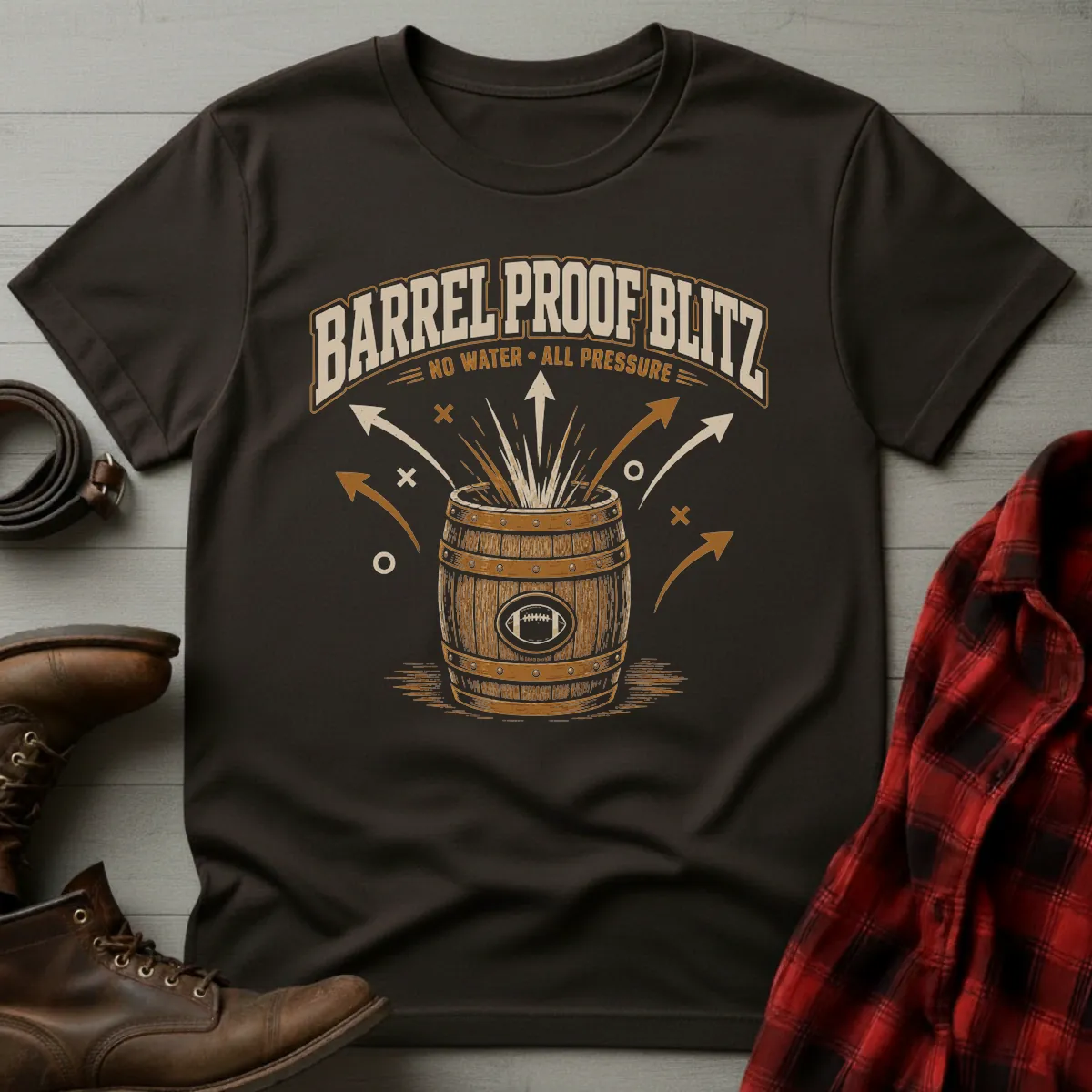 Bourbon Barrel Proof Blitz Football T-Shirt