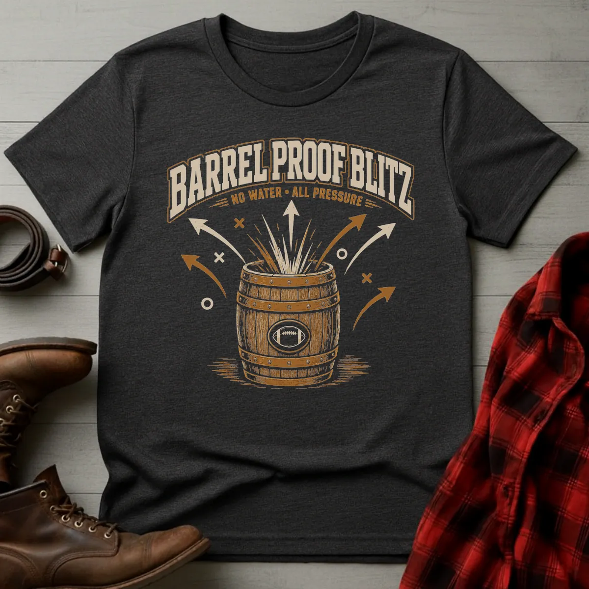 Bourbon Barrel Proof Blitz Football T-Shirt