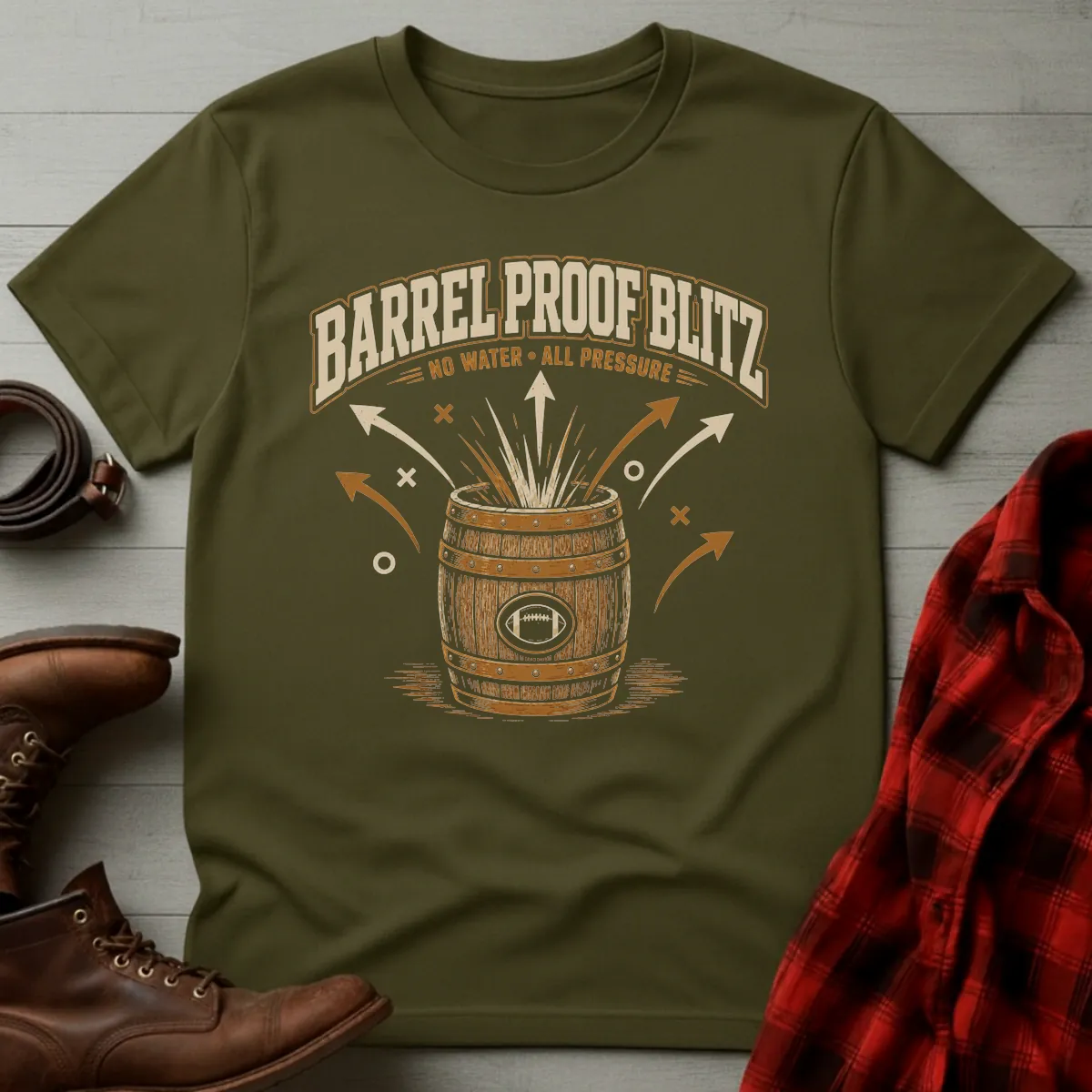 Bourbon Barrel Proof Blitz Football T-Shirt