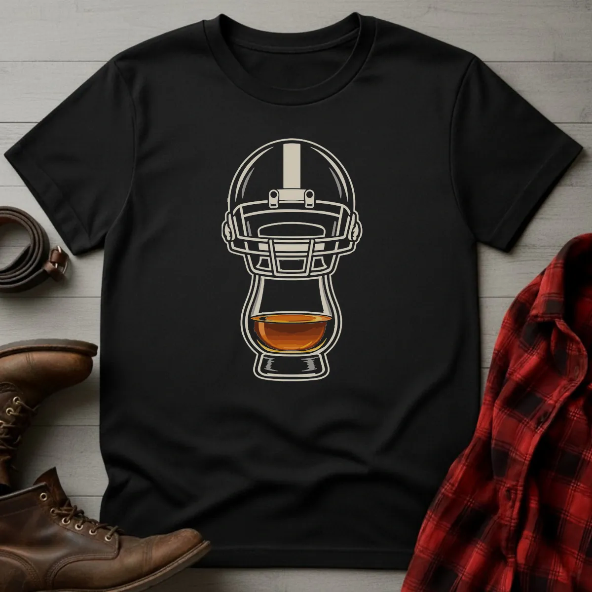 Bourbon Football Helmet Whiskey Glass T-Shirt