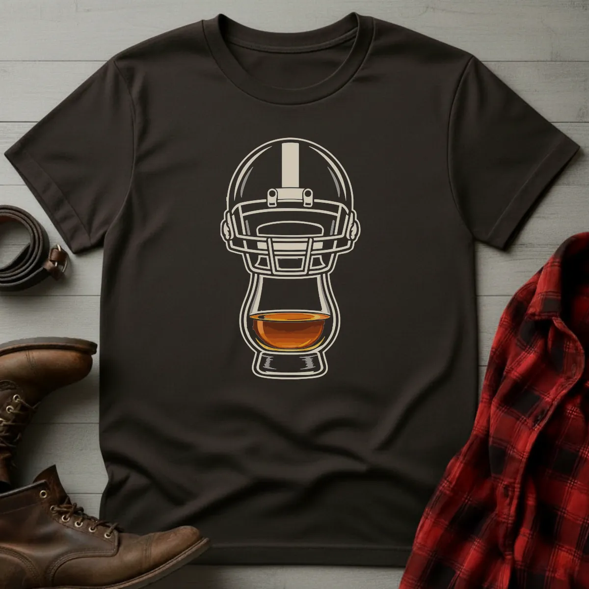 Bourbon Football Helmet Whiskey Glass T-Shirt