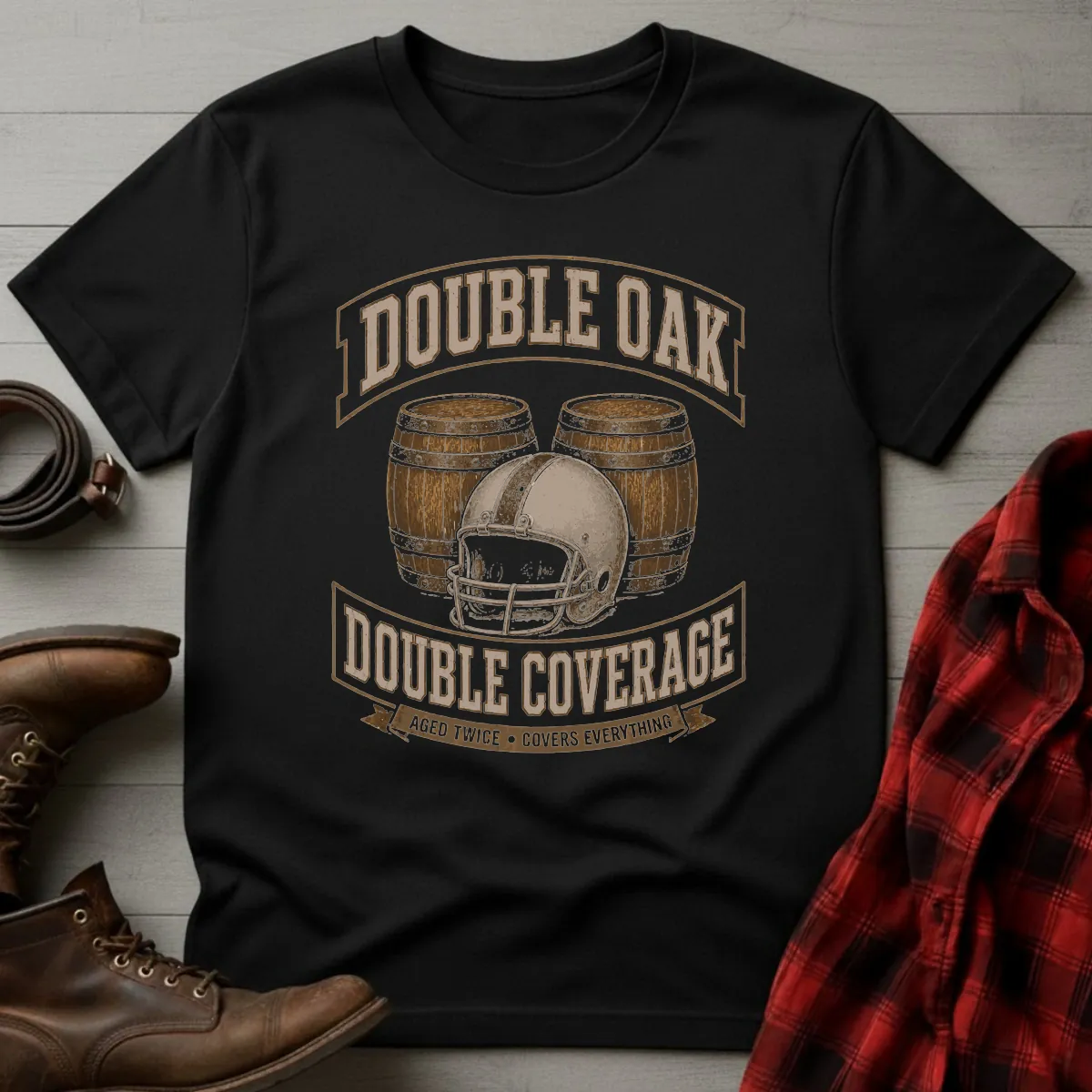 Bourbon Double Oak Double Coverage Football T-Shirt