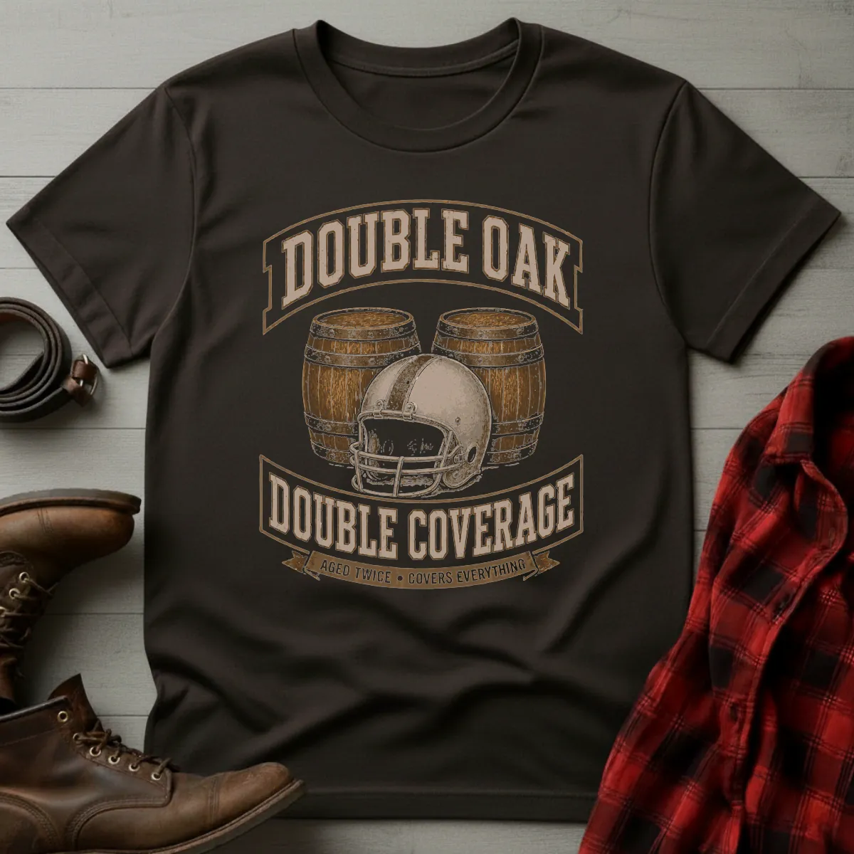 Bourbon Double Oak Double Coverage Football T-Shirt