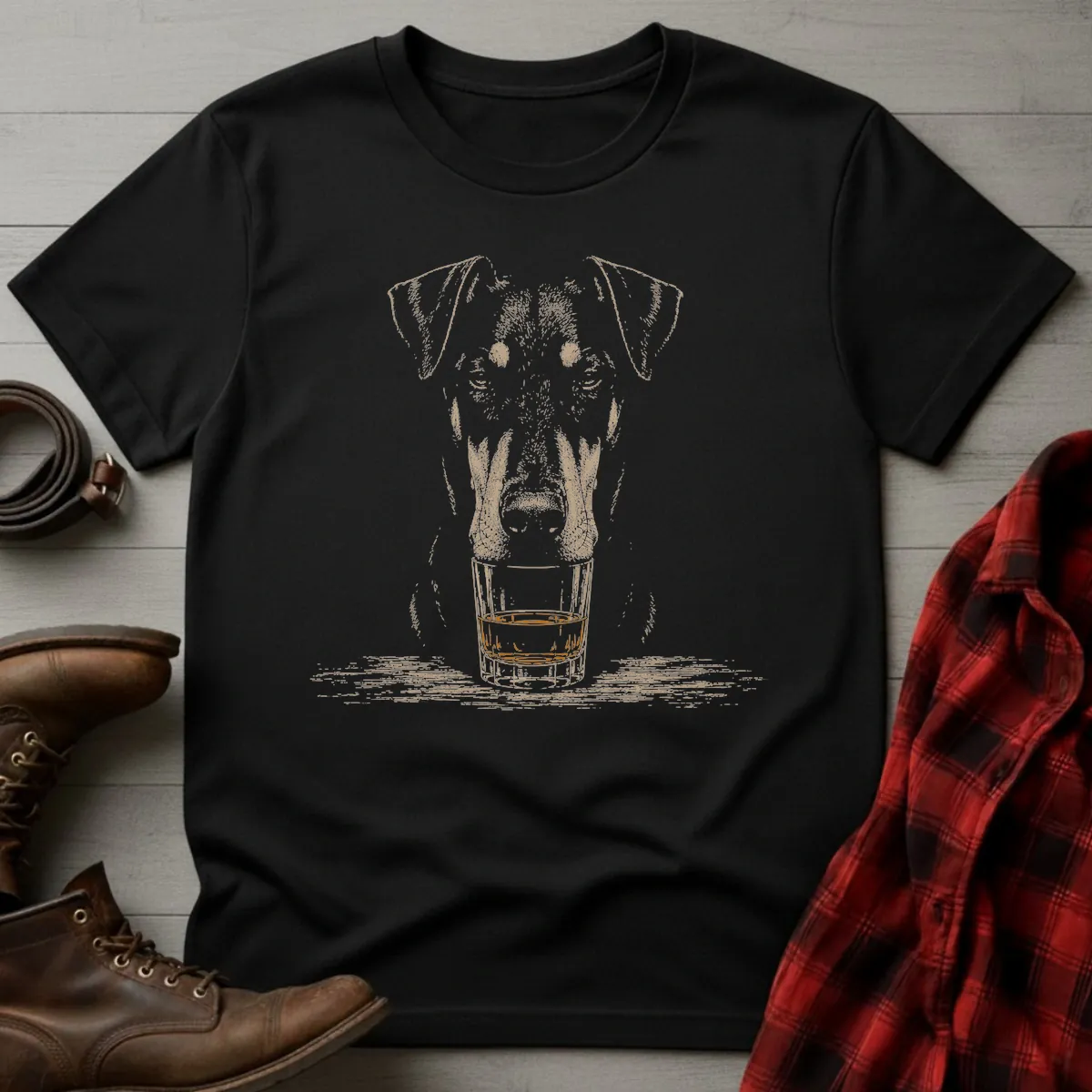 Whiskey Dog Doberman Uncropped T-Shirt