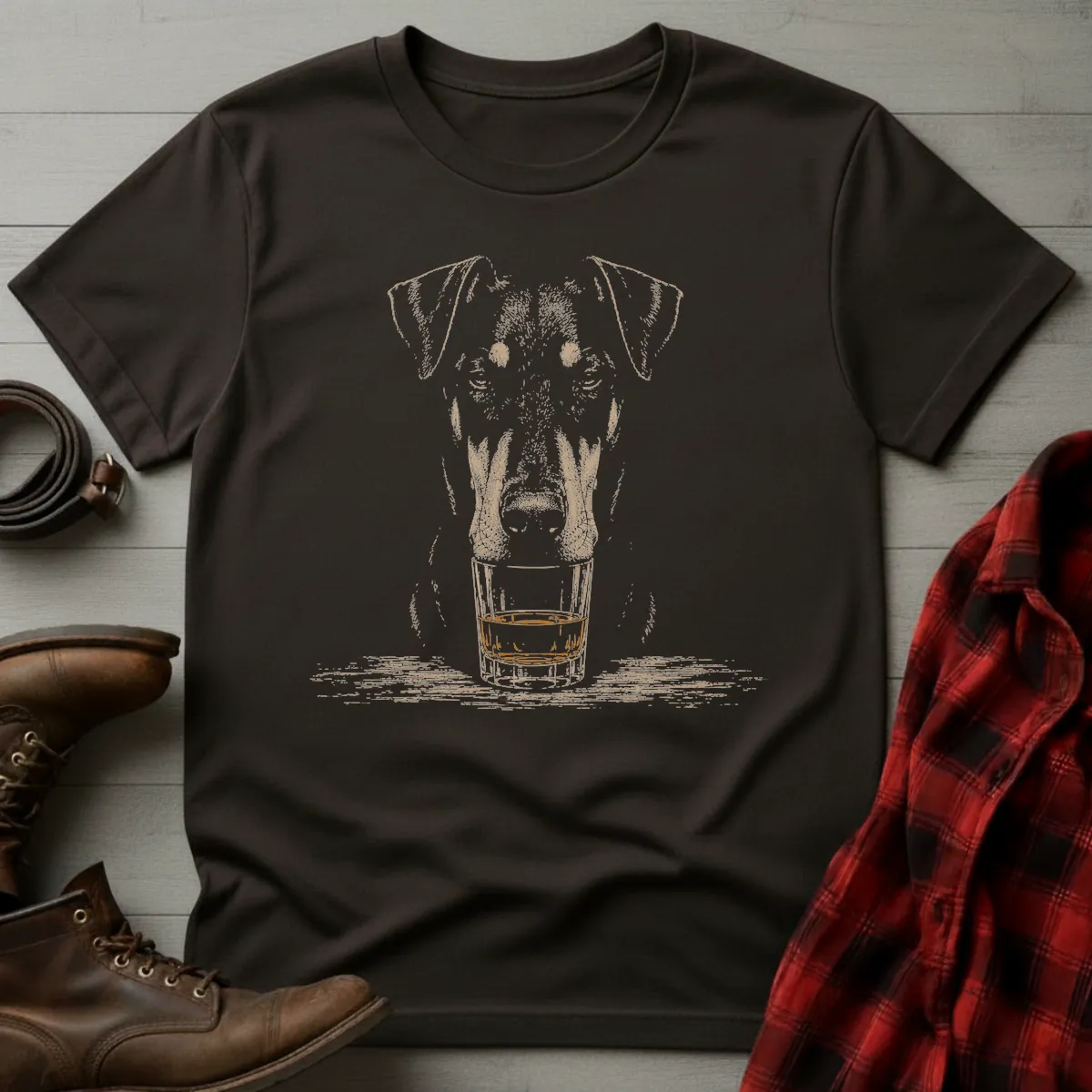 Whiskey Dog Doberman Uncropped T-Shirt