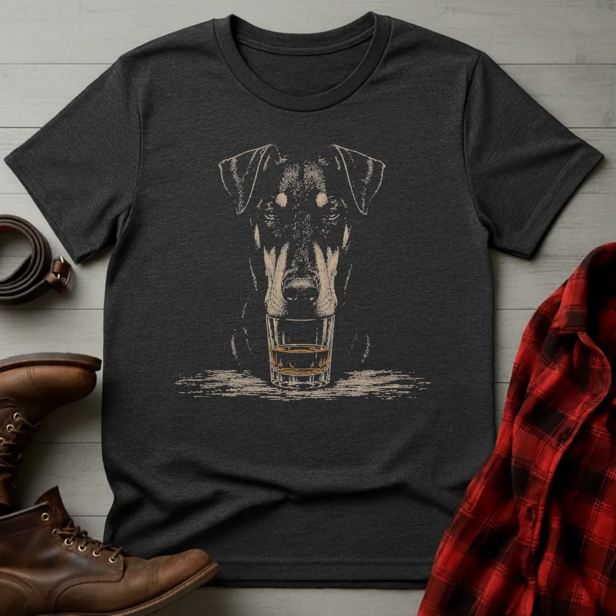 Whiskey Dog Doberman Uncropped T-Shirt