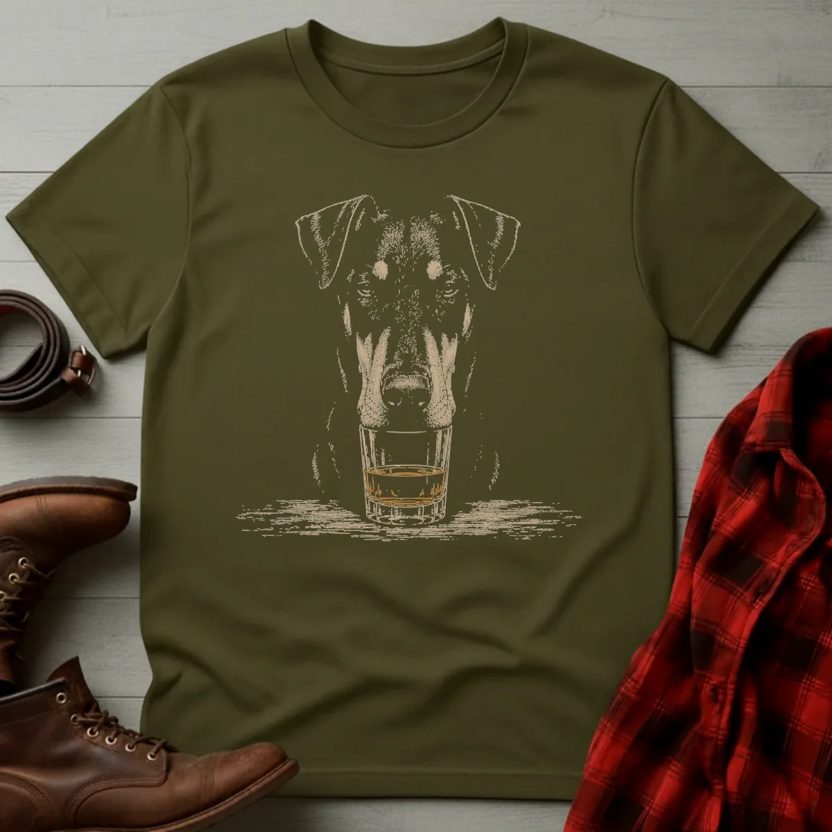 Whiskey Dog Doberman Uncropped T-Shirt
