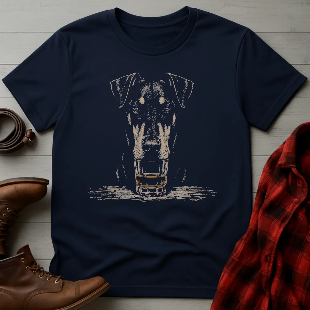 Whiskey Dog Doberman Uncropped T-Shirt