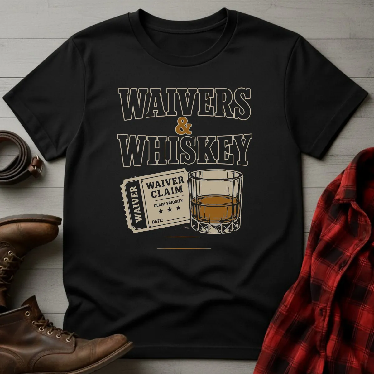 Waivers and Whiskey Fantasy Football T-Shirt