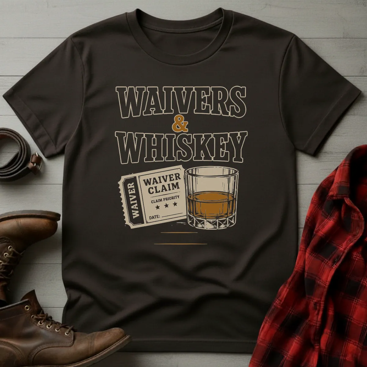 Waivers and Whiskey Fantasy Football T-Shirt