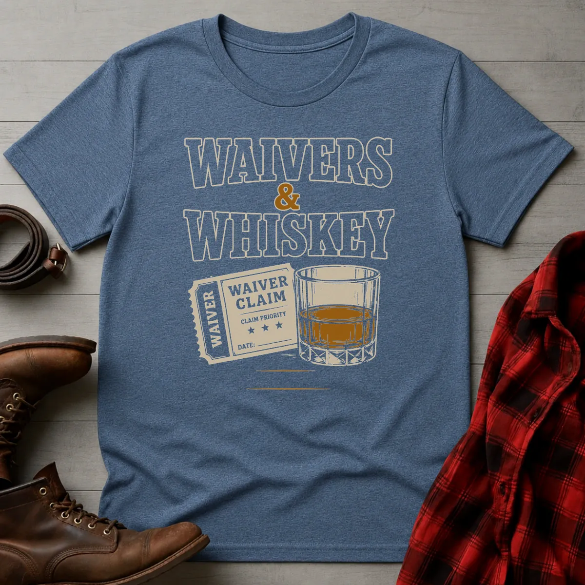 Waivers and Whiskey Fantasy Football T-Shirt